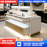 Vitrine de présentation de parfums personnalisée avec éclairage LED, écologique, étanche, en bois grainé, pour centre commercial et salle d'exposition