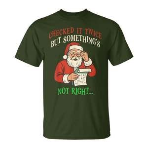 Camiseta con meme de la lista de verificación de Papá Noel de Navidad, ajuste estándar unisex para adultos - Product Image 1