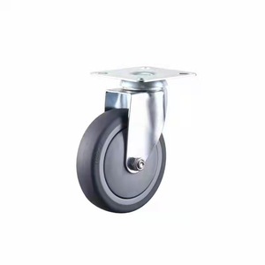 Swivel Caster Wheel With Side Pedal Brake Gray Polyurethane 100x80mm Flat Plate For Warehousing Logistics - Product Image 2