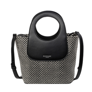 Sac à main tissé pour femme, sac bandoulière noir contrastant avec poignée supérieure, style mode - Product Image 1