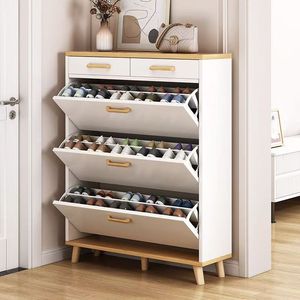 Meuble à chaussures moderne en bois pliable avec design rotatif, rangement domestique avec grande capacité de stockage de chaussures - Product Image 3