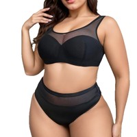 Ensemble de soutien-gorge sans armatures en dentelle noire grande taille pour femmes avec culotte, lingerie sexy de couleur unie, respirante, logo à la taille, vente en gros OEM
