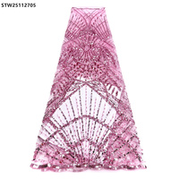 Grande vente, prix spécial, tissu en dentelle brodée bleu royal pour mariage, tissu en dentelle de luxe perlé pour mariée avec perles
