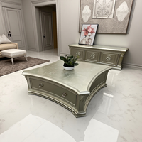 Ensemble de meubles de salon de style victorien en bois et cuir avec canapé inclinable, meuble TV et table basse pour hôtel, villa, appartement