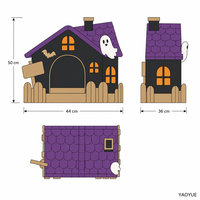 Maison pour chat en carton ondulé, style chalet hanté, griffoir et grotte intérieure pour chat avec boule suspendue