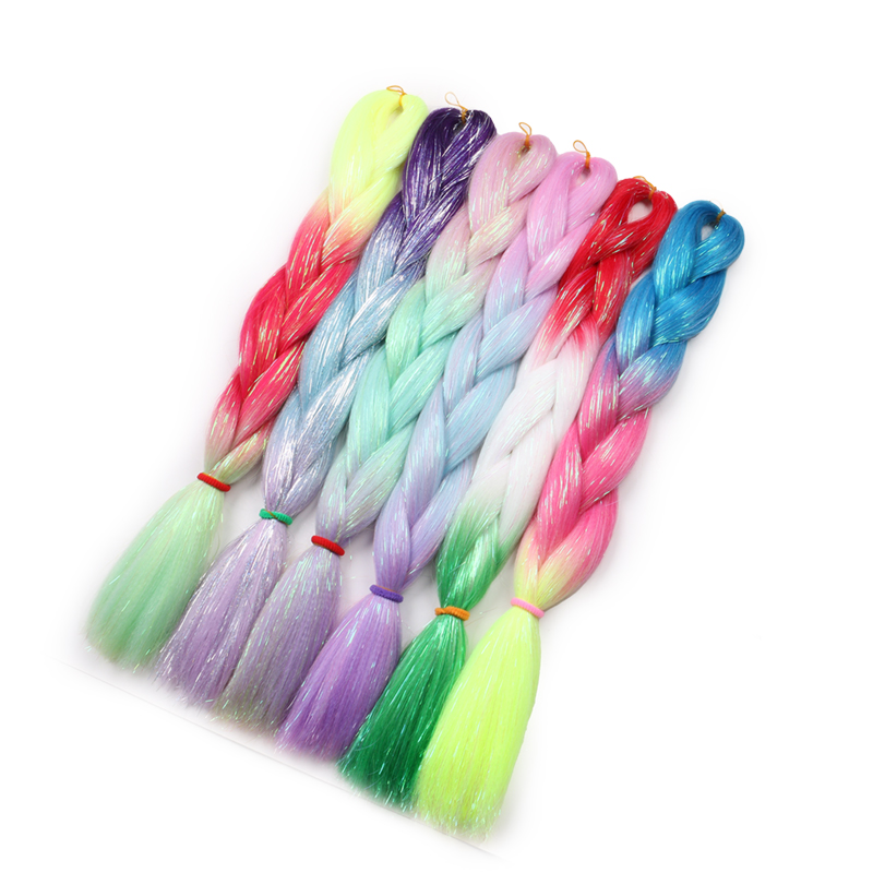 Over 200 Colors Wholesale Synthetic Tinsel Glowing Jumbo Braids Synthetic Braiding Hair Extensions