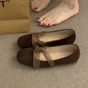 Zapatos planos de ballet con lazo para mujer, sin cordones, punta cuadrada, antideslizantes, informales, para vestir, para todas las estaciones - Product Image 1