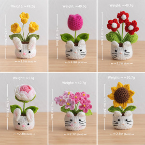 Handmade Knitted <b>Artificial</b> <b>Flower</b> Rose Bonsai with Creative Rabbit Doll Yarn Knitting Christmas Gift-13cm Modern Home Decor - Product Image 6