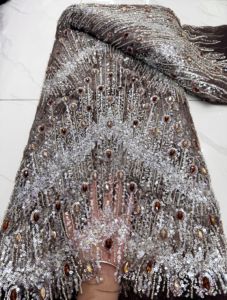 Malla de encaje de lujo K/C con plumas de pavo real y pedrería, tul con lentejuelas completas para vestido de novia o banquete en Dubái - Product Image 5