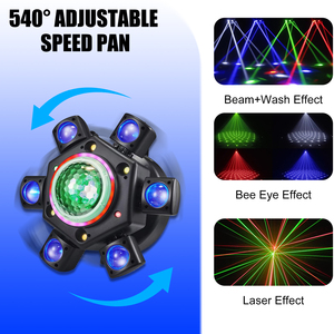Avastron - Cabeza Móvil de 6 Brazos con Efecto Bola Mágica, Luz RGBW, Láser, Estroboscópico, Caleidoscopio, DMX512, Activación por Sonido, para Club, <span class=keywords><strong>Bar</strong></span>, Fiesta, Discoteca, DJ - Product Image 3