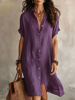 Robe chemise nouvelle collection la plus vendue, élégante et décontractée, couleur unie, manches courtes, boutonnée, mi-longue