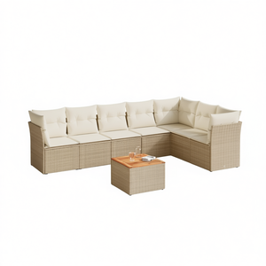 Ensemble de canapés de jardin modulaires en rotin PE beige, meubles d'extérieur confortables, design contemporain, coussins en mousse haute densité - Product Image 1