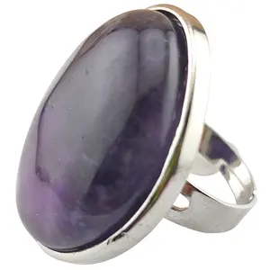 High Quality Women Fashionable Big Natural Smooth Purple Amethyst Gemstone Rings Silver Jewel Ring Women