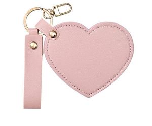Stainless Steel Mini <b>Purse</b> With Pu Leather Cover Heart-Shaped Pocket <b>Cute</b> Small Travel Makeup Portable Mirror Gift - Product Image 1