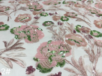 Tissu en dentelle brodée de perles multicolores pour accessoires de mariage pour filles - Antibactérien En stock
