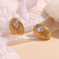 Boucles d'oreilles clous ovales Dreamshow en zircon brillant plaqué or en acier inoxydable – Nouveaux produits estivaux très prisés
