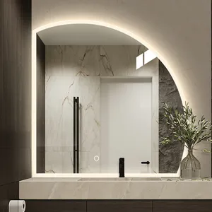 Sensor Frameless Irregular Shaped Bathroom Mirror With Led Light Wall Mounted Half Moon Smart Mirror