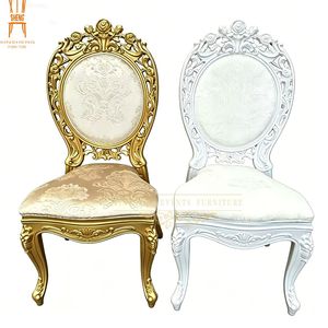 Silla de Banquete de Boda Estilo Luis XV con Rosas Talladas, Silla de Comedor para Eventos Tapizada en Resina Plástica Blanca y Dorada para <span class=keywords><strong>Alquiler</strong></span> en Fiestas - Product Image 1