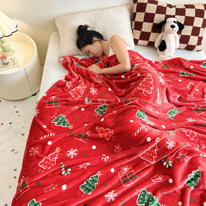 Large Christmas Flannel Blanket Super Soft Luxury Fur <strong>Throw</strong> in <strong>Red</strong> Coral Lightweight Bed <strong>Throw</strong> - Product Image 2