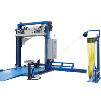 Machine d'emballage et de cerclage automatique de palettes pour l'emballage des aliments, des boissons et des textiles, à entraînement électrique avec composants à engrenages