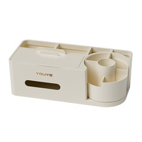 Boîte de rangement cosmétique en plastique avec couvercle, capacité 2L, design minimaliste moderne pour bureau, coiffeuse et organiseur de mouchoirs