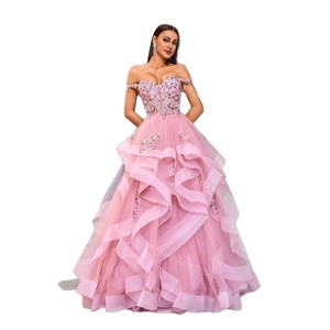 Off The Shoulder Green Tulle Evening Gown Empire Waist Backless Long Dress For Prom Party Birthday - Product Image 5