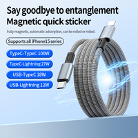 Cables de Carga Magnéticos Trenzados de 100W 5A, Cable Rápido USB-C a C de 1 M de Cobre Puro con Revestimiento de Nailon para Teléfono Móvil, PC y Coche