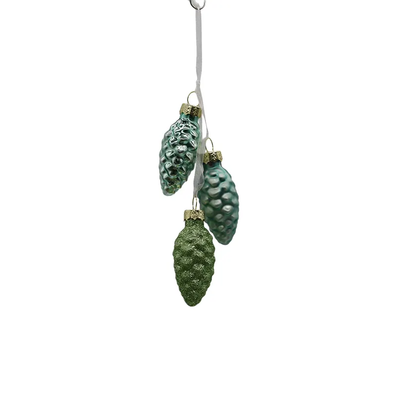 Green Pinecone Shaped Matte Glass Ornament For Holiday Christmas Tree Decoration