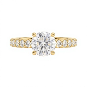 Bague de fiançailles classique plaquée or 18K 14K avec diamant de laboratoire taille brillant rond et pavé, bijoux pour femme - Product Image 1