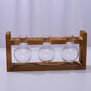 Vase en verre hydroponique moderne en forme de cœur, support de plante en bois, cadre en bois créatif, petit vase hydroponique - Product Image 2