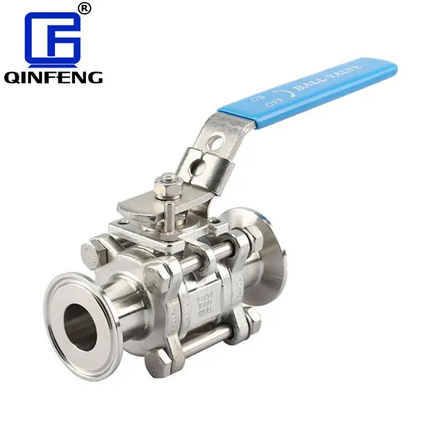 QINFENG Sanitary Stainless Steel 304 1 inch Tri Clamp PTFE Manual 3PC Ball Valve for Food And Beverage