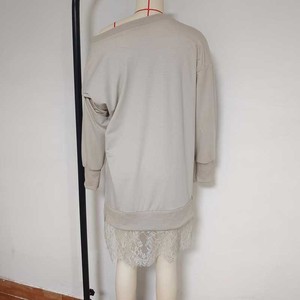 Vestido de sudadera con hombros descubiertos y ribete de encaje para mujer - Vestidos mini oversize de manga larga a la moda - Product Image 6