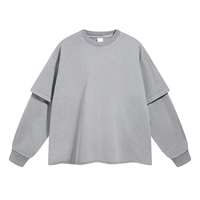 T-shirt Homme Oversize Vintage en Coton Lavé Effet Vieilli Coupe Boxy Streetwear Personnalisable Double Couche Manches Longues