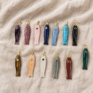 <span class=keywords><strong>Pendentif</strong></span> poisson en pierre naturelle avec micro-pavé en laiton et œil en CZ, breloque animale faite à la main pour la création de colliers bohèmes sur le thème de l'océan - Product Image 5