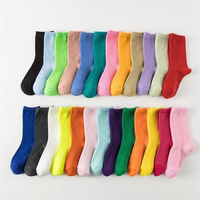 Chaussettes en coton de haute qualité pour enfants, jeunes, couleurs unies, blanc, jaune, bonbon, position du logo inférieur