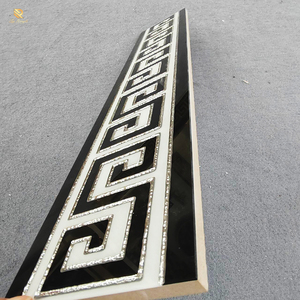 Springletile 계단 타일 디자인 세라믹 고급 벽 장식 테두리 타일 실버 그리스 키 패턴 광택 유리 테두리 타일 - Product Image 6