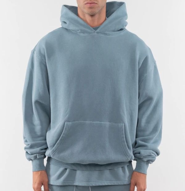 Sweat à capuche en molleton uni en coton épais de haute qualité sans ficelle grande taille anti-rétrécissement 450 g/m² pour hommes