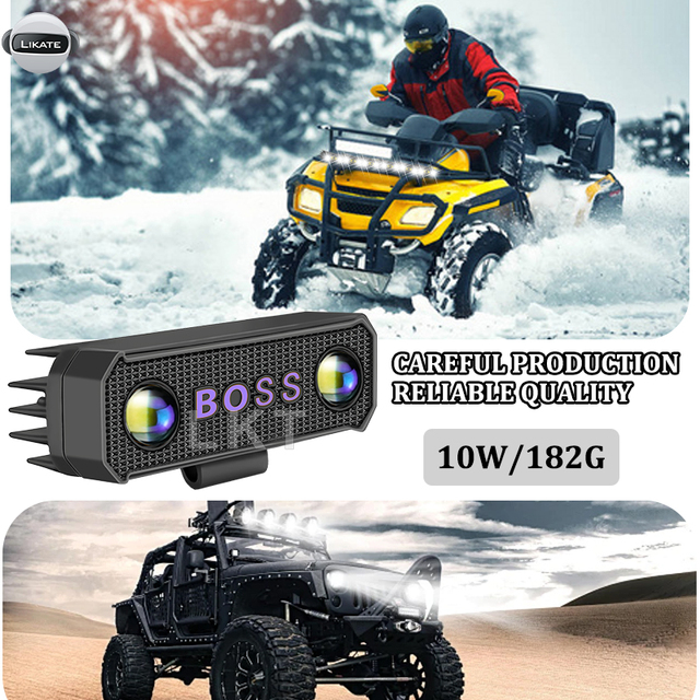 LKT Universal Motorcycle LED Headlight Projector Lens Dual Color ATV Scooter Driving Light Motor Spotlight LED