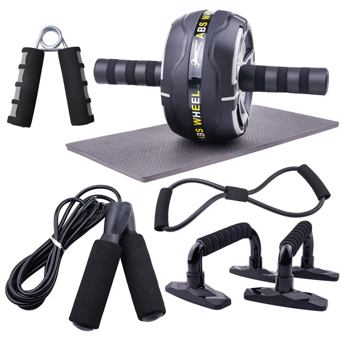 Ab Roller Wheel Kit Resistance Bands Jump Rope Push-Up Bar Core Strength Abdominal Trainers Exercise Workout for Home Gym