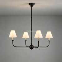 Lustre LED en fer à 4 lumières avec abat-jour en tissu or/noir, télécommande, hauteur réglable, intensité variable, pour salle à manger et éclairage de salon