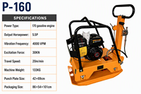 Vente directe usine – Compacteur de plaques à mouvement bidirectionnel modèle P-160, moteur essence, pour terrassement et compactage de sols