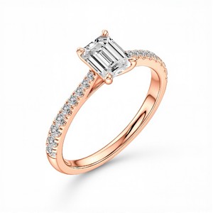 Bague de fiançailles pour femme en argent sterling 925, or rose 10K, 14K, 18K avec diamant de laboratoire rond de 1,29 ct et diamant taille émeraude de 1,00 ct - Product Image 2