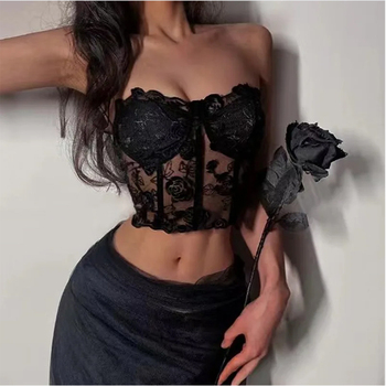 Rose Embroidery Fish Bone Chest Vest Women's Underwear Sexy Lingerie Lace Corset Tops With Shoulder Strap