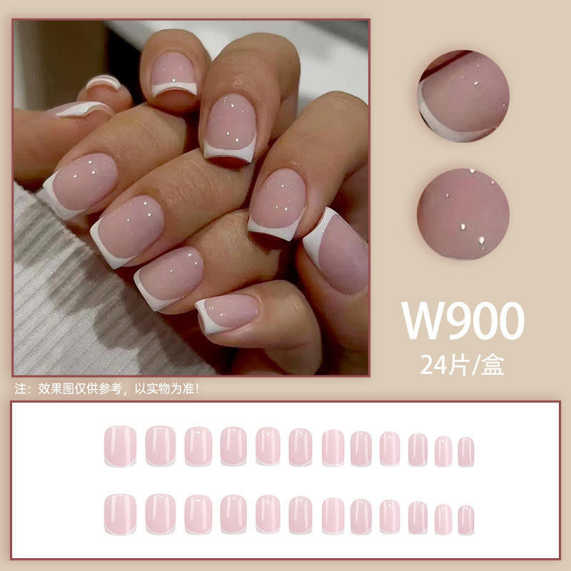 Short Square Press on Nails Pink French Nail Tip Fake Nails Full Cover White Manicure Tips