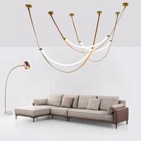 Luminaires suspendus LED modernes en forme longue, design ceinture en cuir marron, lumière blanc chaud, anti-éblouissement, taille moyenne, pour salon, salle à manger, maison