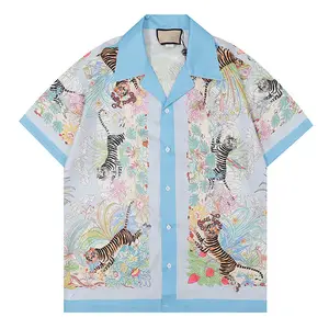 2022 New Fashion Hawaii Tiger Print Beach Shirts Men's Designer Silk Bowling Shirt