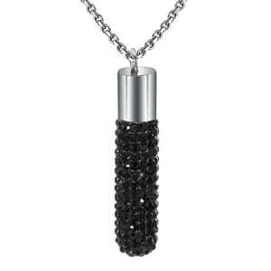 Stainless Steel <b>Lipstick</b> Pendant Necklace 7MM Pave Setting Crystal Chain Elegant Clavicle Jewelry Blue Pink White Black - Product Image 3