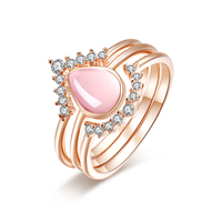 Ensemble de bagues de fiançailles en argent sterling 925 avec pierre en quartz rose naturel en forme de poire