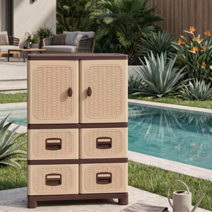 Versatile Foldable <b>Plastic</b> <b>Storage</b> Container Stackable with Rattan Pattern <b>Drawer</b> and Hanging Clothes Pole for Bedroom Closet - Product Image 4