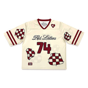 Camiseta de fútbol de talla grande con estampado cuadrado, diseño de retazos personalizado, cultivo de fútbol americano Unisex - Product Image 3